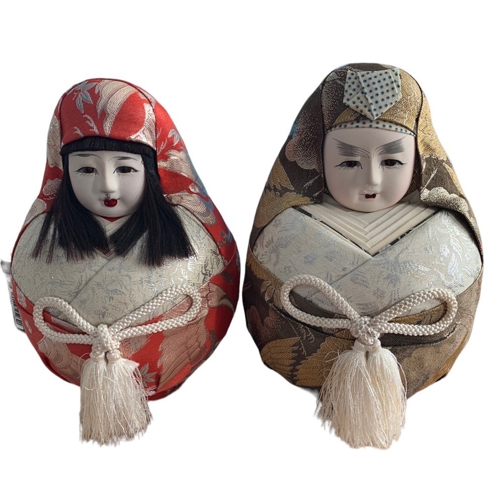 Daruma Dolls Wedding Couple Roly Poly Zen excellent condition for good luck